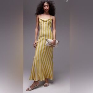 Topshop beaded straps yellow stripped dress